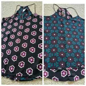 🌈 REVERSIBLE Express Barcelona Blue Green Floral Sleeveless V Neck Size Small